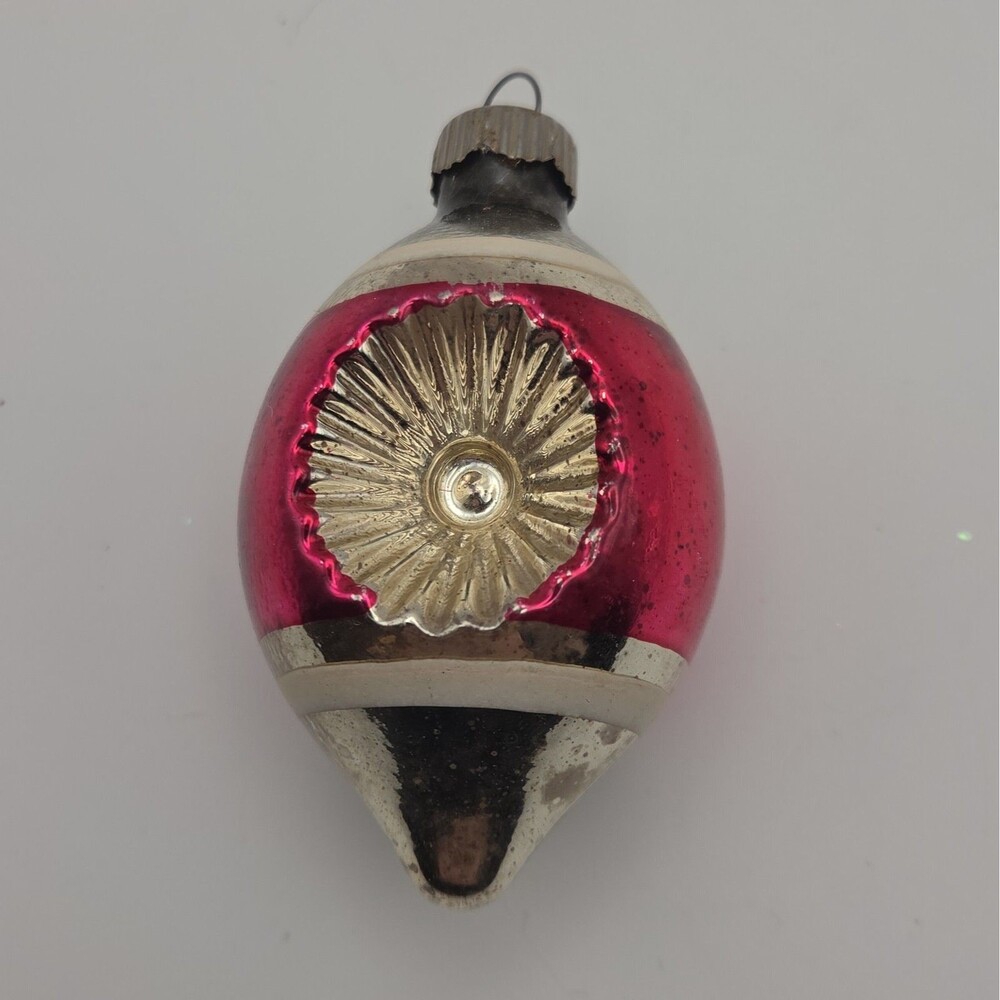 Shiny Brite Double Indent Ornament Reflector Oval Star Glass Pink Silver Vtg 3"
